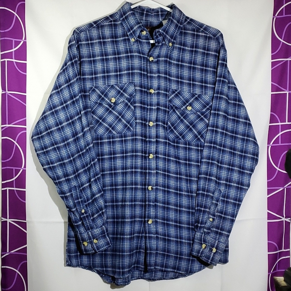 Legacy Blue Plaid Button Up 100% Cotton Casual Long Sleeve Shirt - Size Small